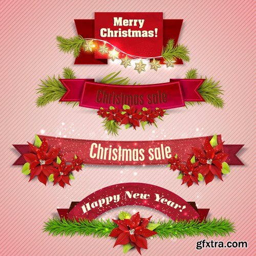 Christmas Backgrounds And Ribbons - 25 Vector