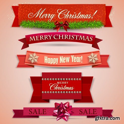 Christmas Backgrounds And Ribbons - 25 Vector