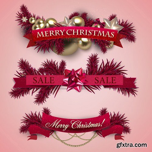 Christmas Backgrounds And Ribbons - 25 Vector