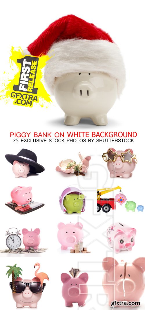 Amazing SS - Piggy bank on white background, 25xJPGs