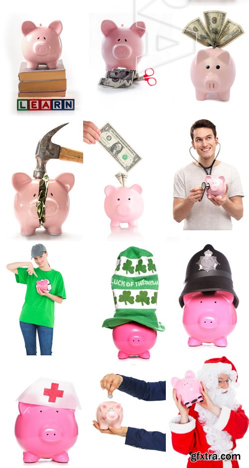 Amazing SS - Piggy bank on white background, 25xJPGs