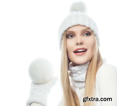 Woman in White Warm Clothing on White Background 25xJPG