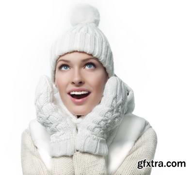 Woman in White Warm Clothing on White Background 25xJPG