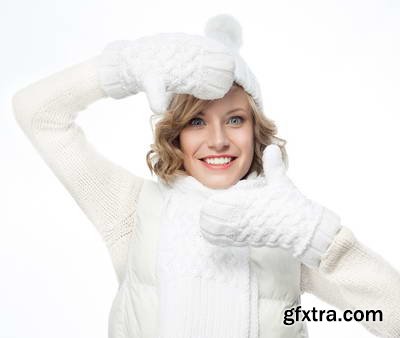 Woman in White Warm Clothing on White Background 25xJPG