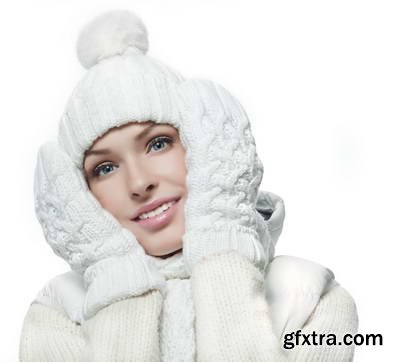 Woman in White Warm Clothing on White Background 25xJPG