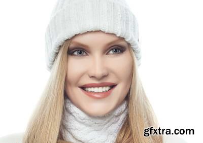 Woman in White Warm Clothing on White Background 25xJPG