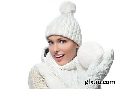 Woman in White Warm Clothing on White Background 25xJPG