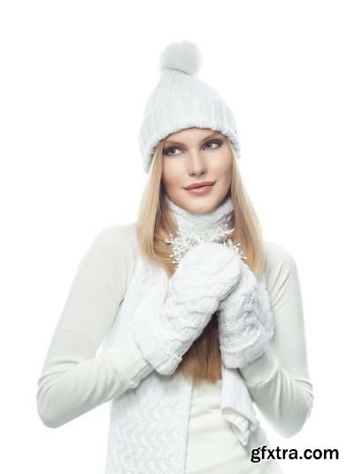 Woman in White Warm Clothing on White Background 25xJPG