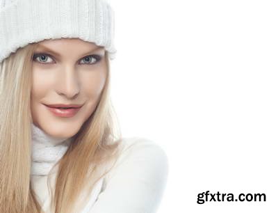 Woman in White Warm Clothing on White Background 25xJPG