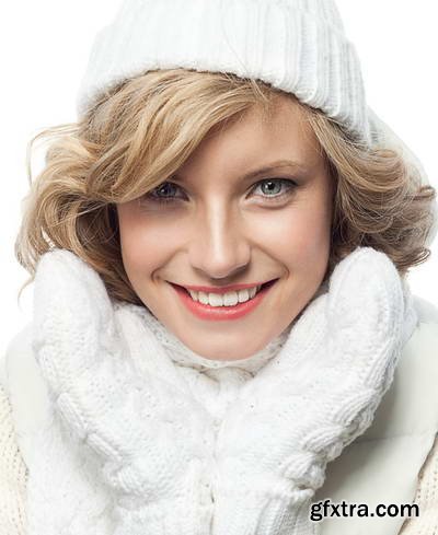 Woman in White Warm Clothing on White Background 25xJPG