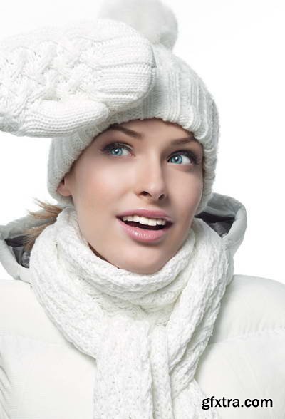 Woman in White Warm Clothing on White Background 25xJPG