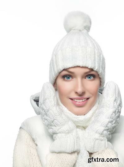 Woman in White Warm Clothing on White Background 25xJPG