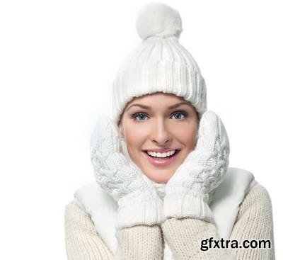 Woman in White Warm Clothing on White Background 25xJPG