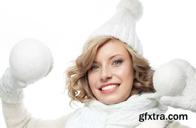 Woman in White Warm Clothing on White Background 25xJPG