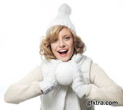 Woman in White Warm Clothing on White Background 25xJPG