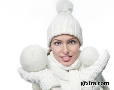 Woman in White Warm Clothing on White Background 25xJPG