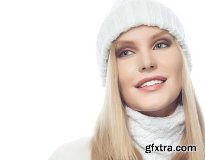 Woman in White Warm Clothing on White Background 25xJPG