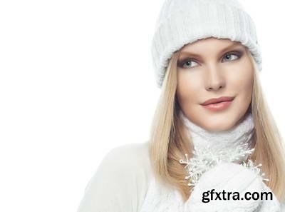 Woman in White Warm Clothing on White Background 25xJPG