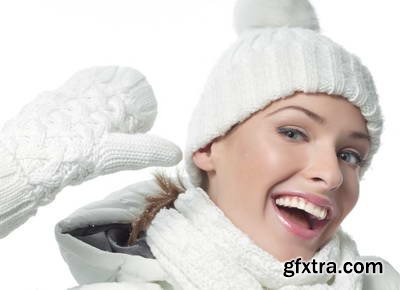 Woman in White Warm Clothing on White Background 25xJPG