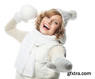 Woman in White Warm Clothing on White Background 25xJPG