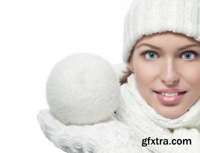 Woman in White Warm Clothing on White Background 25xJPG