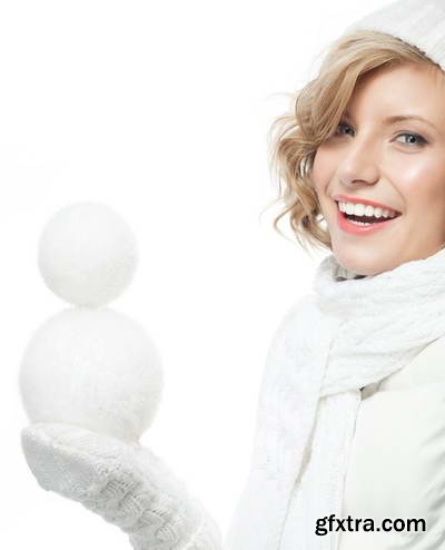 Woman in White Warm Clothing on White Background 25xJPG