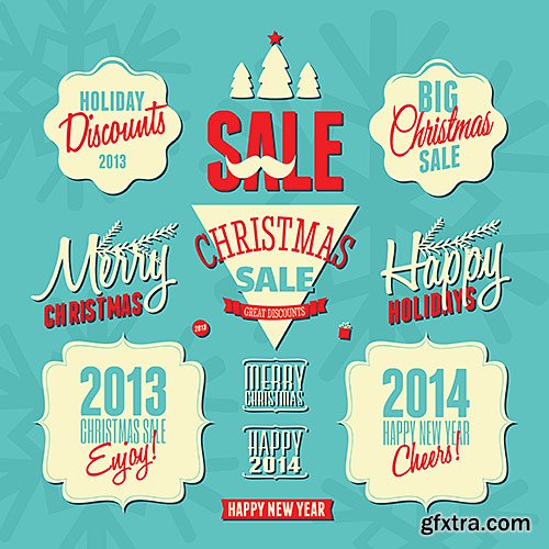 Stickers holiday discounts, Christmas and New Year, 2 - Vector