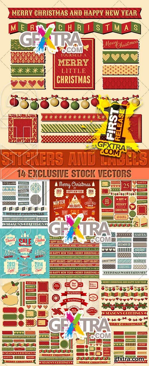 Stickers holiday discounts, Christmas and New Year, 2 - Vector