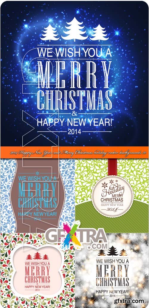 2014 Happy New Year and Merry Christmas holiday vector backgrounds 50