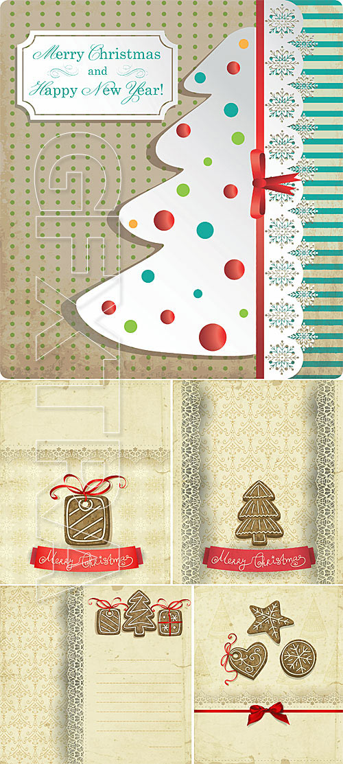 Christmas vintage cards with lace border