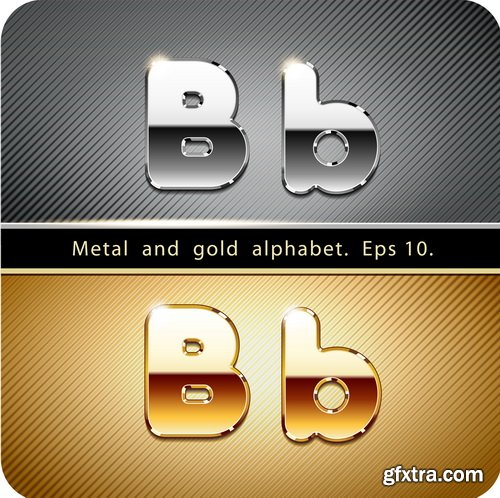 Chrome Metal And Gold Vector Alphabet - 33xEPS-2xJPG