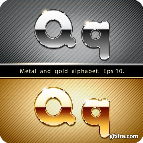 Chrome Metal And Gold Vector Alphabet - 33xEPS-2xJPG