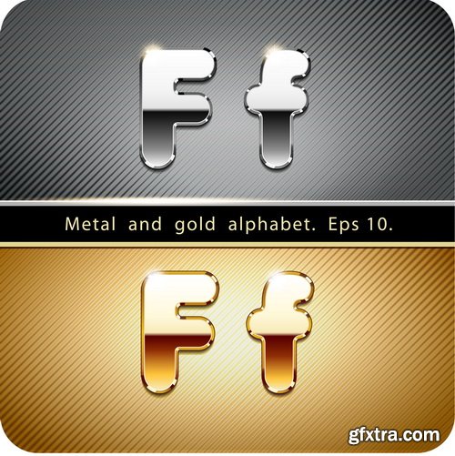 Chrome Metal And Gold Vector Alphabet - 33xEPS-2xJPG