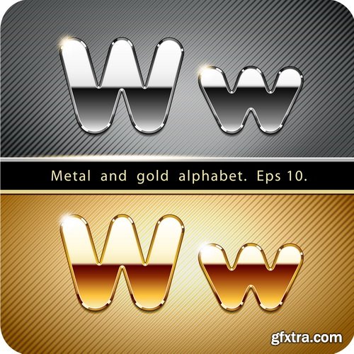 Chrome Metal And Gold Vector Alphabet - 33xEPS-2xJPG