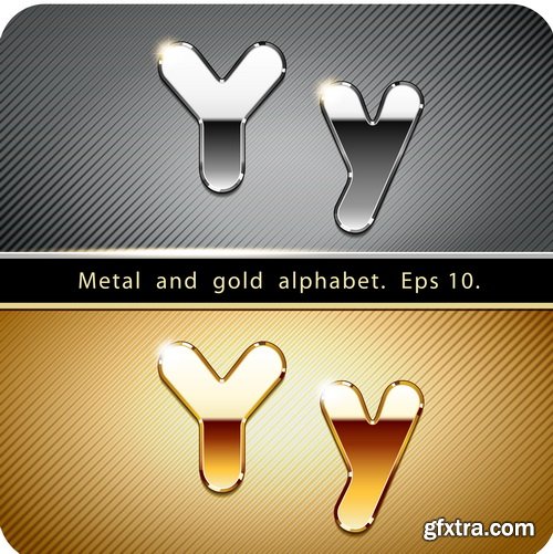 Chrome Metal And Gold Vector Alphabet - 33xEPS-2xJPG