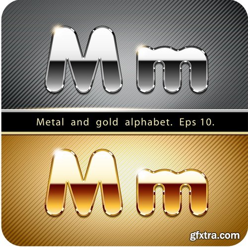 Chrome Metal And Gold Vector Alphabet - 33xEPS-2xJPG