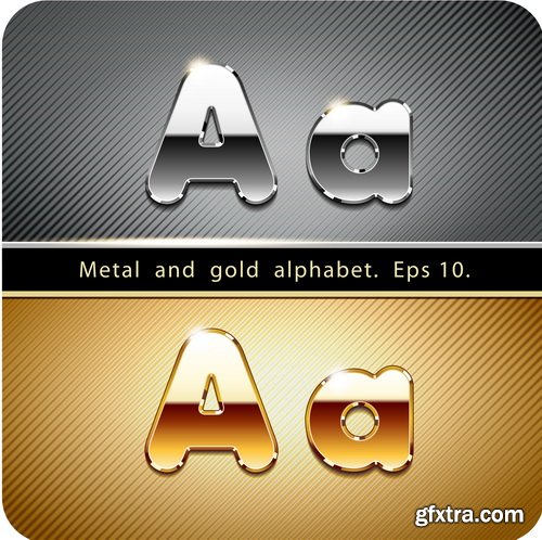 Chrome Metal And Gold Vector Alphabet - 33xEPS-2xJPG