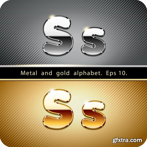 Chrome Metal And Gold Vector Alphabet - 33xEPS-2xJPG