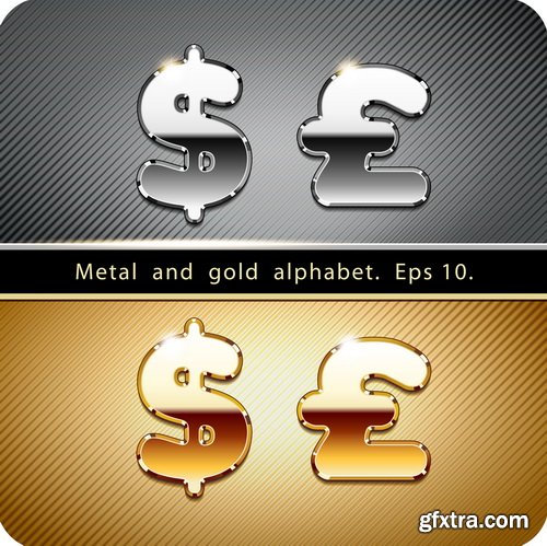 Chrome Metal And Gold Vector Alphabet - 33xEPS-2xJPG