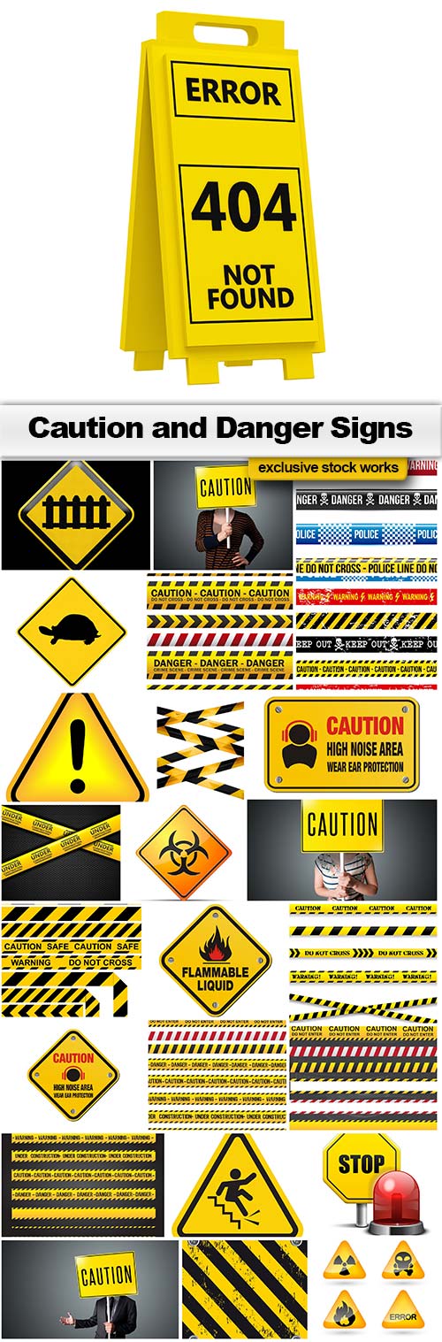 Caution and danger signs - 18 Vectors + 7 JPEGs