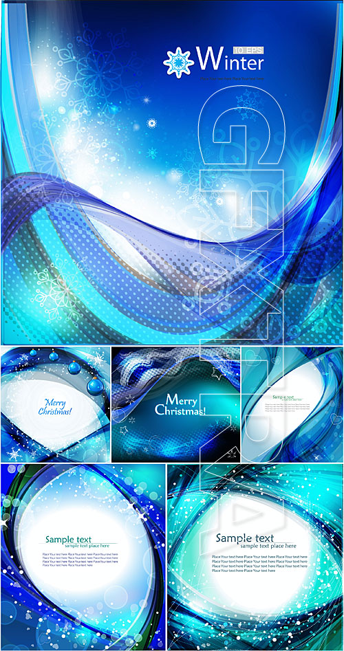 Blue wavy Winter Christmas backgrounds