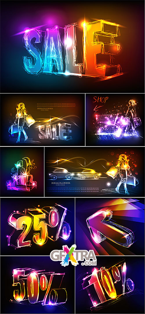 Sale neon illustrations