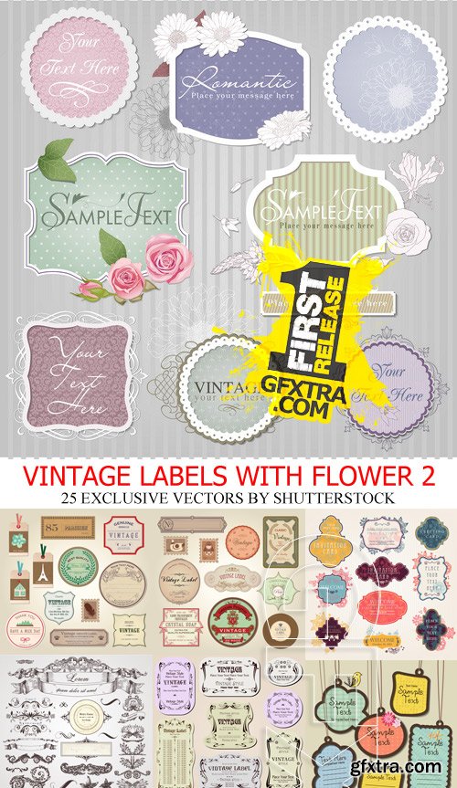 Amazing SS - Vintage labels with flower 2, 25xEPS