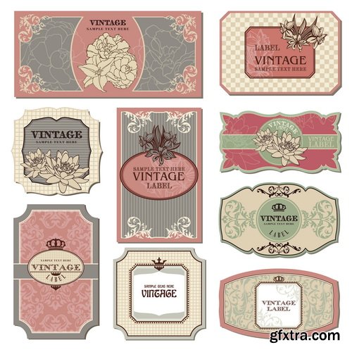 Amazing SS - Vintage labels with flower 2, 25xEPS