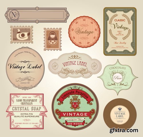 Amazing SS - Vintage labels with flower 2, 25xEPS