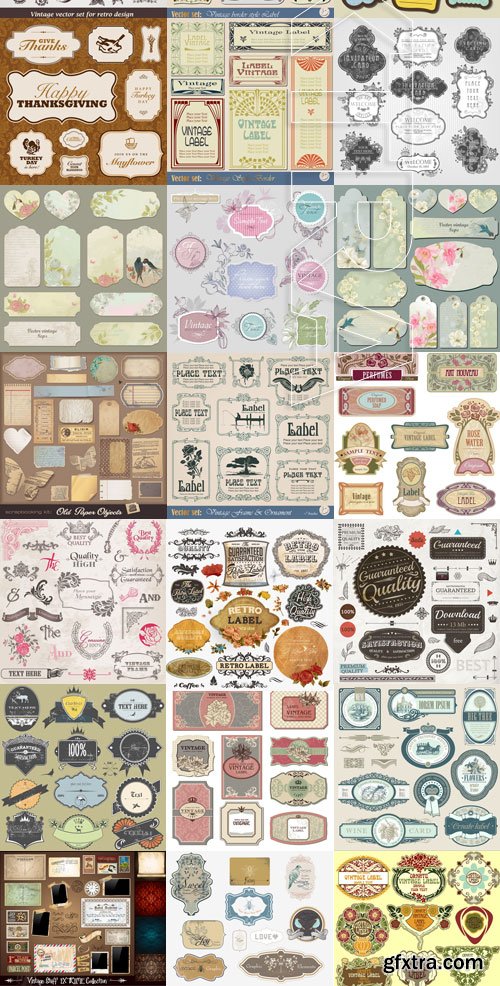 Amazing SS - Vintage labels with flower 2, 25xEPS