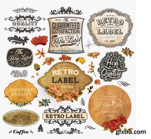 Amazing SS - Vintage labels with flower 2, 25xEPS