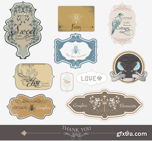 Amazing SS - Vintage labels with flower 2, 25xEPS