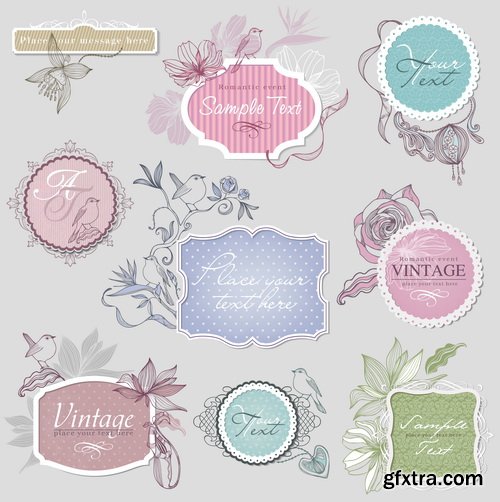 Amazing SS - Vintage labels with flower 2, 25xEPS