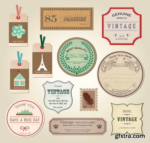 Amazing SS - Vintage labels with flower 2, 25xEPS